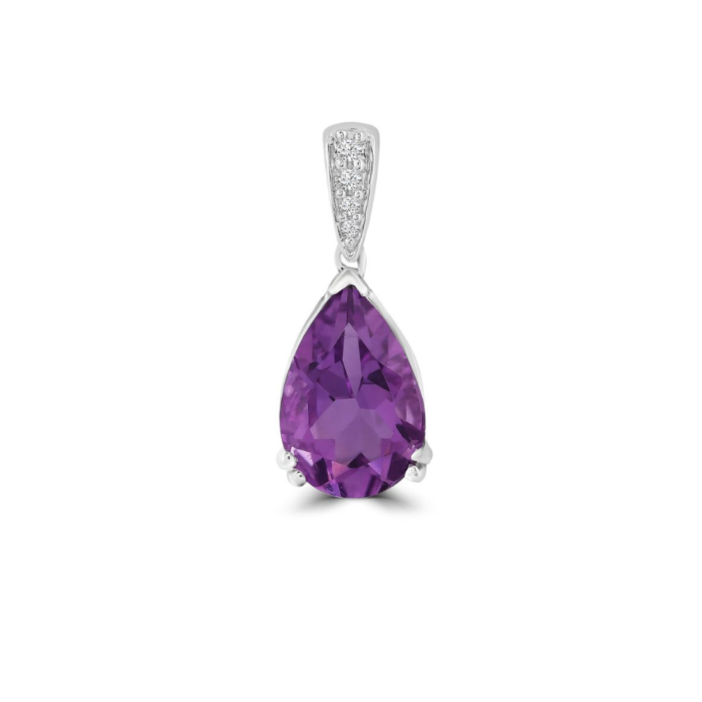 White Gold Amethyst & Diamond Pendant