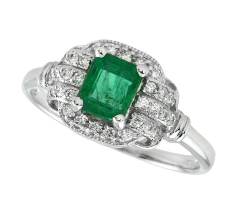 18ct White Gold Emerald & Diamond Ring