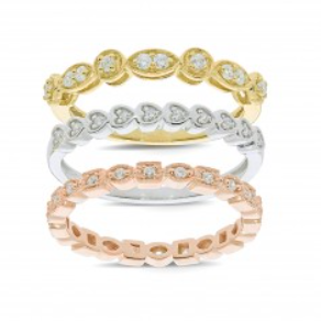 18ct Three Tone Gold & Diamond Stacker Ring Set