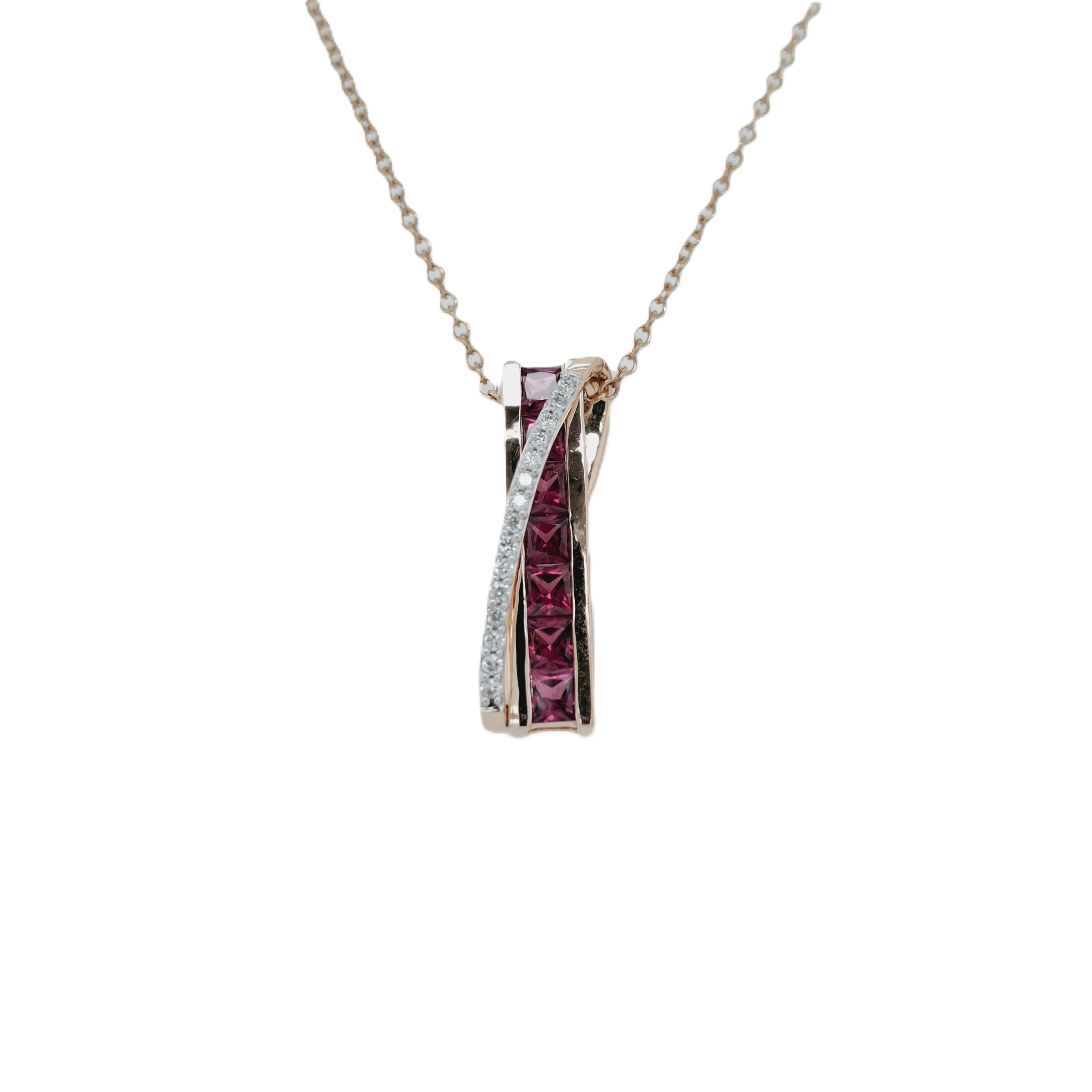 9ct Rose Gold Diamond & Rodalite Garnet Pendant with 45cm 9ct Rose Gold Chain
