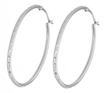 Stirling Silver Oval Hoop Earrings With Diamond Cut Finish