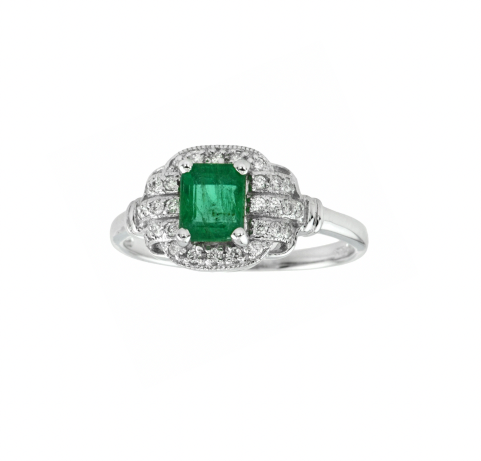 White Gold Emerald & Diamond Ring