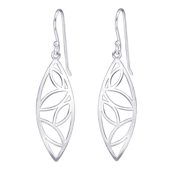 Sterling Silver Cut Out Leaf Drop Earrings