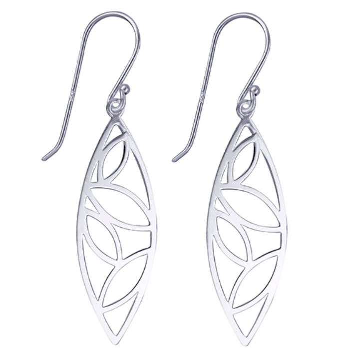 Sterling Silver Cut Out Leaf Drop Earrings