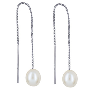 Stirling Silver Fresh Water Cultured Pearl Thread Earrings