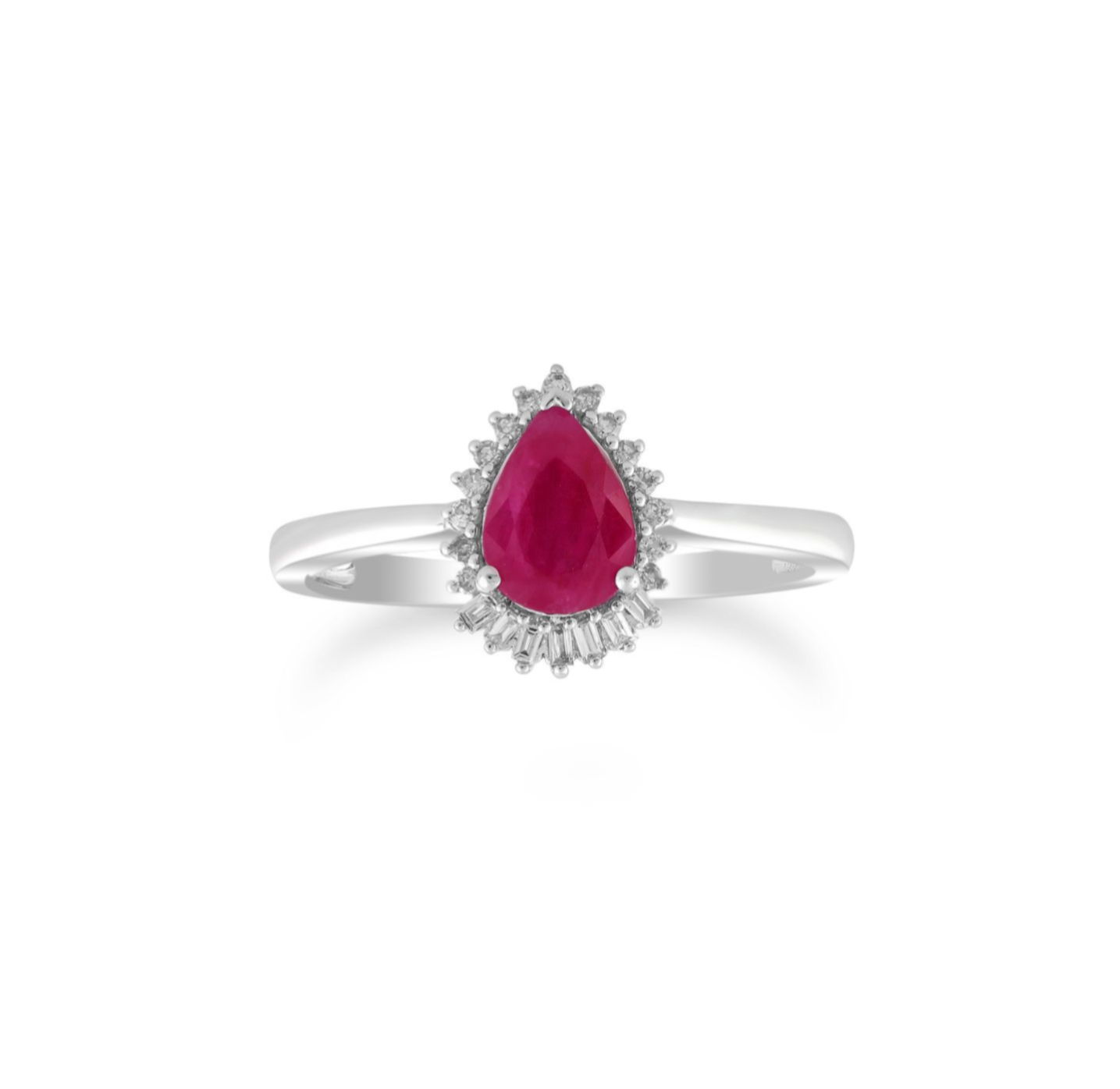 White Gold Ruby & Diamond Cluster Ring