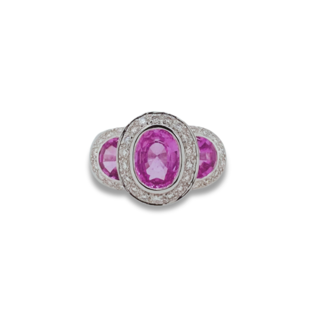 White Gold Natural Pink Sapphire & Diamond Ring