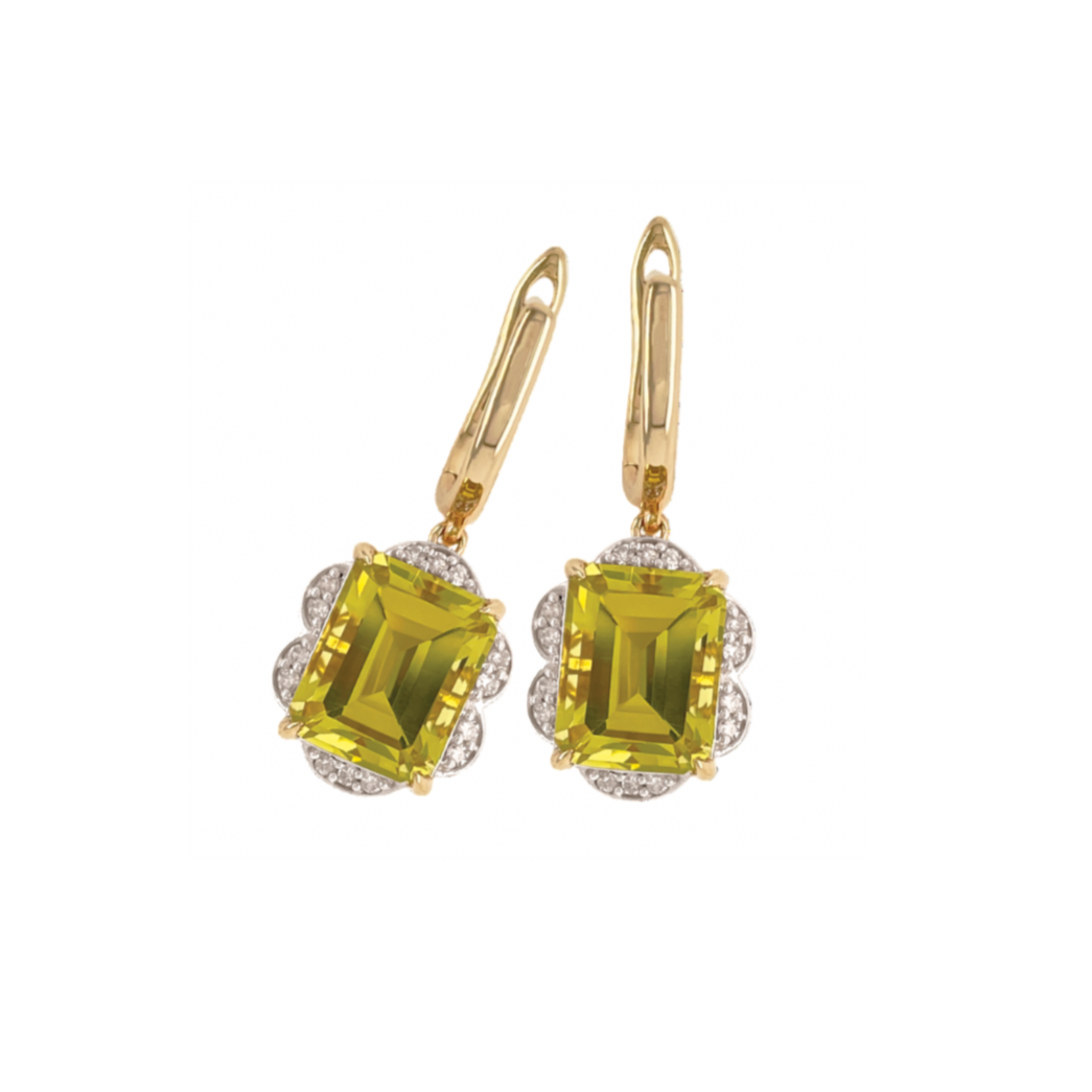 Yellow Gold Lemon Quartz & Diamond Drop Earrings