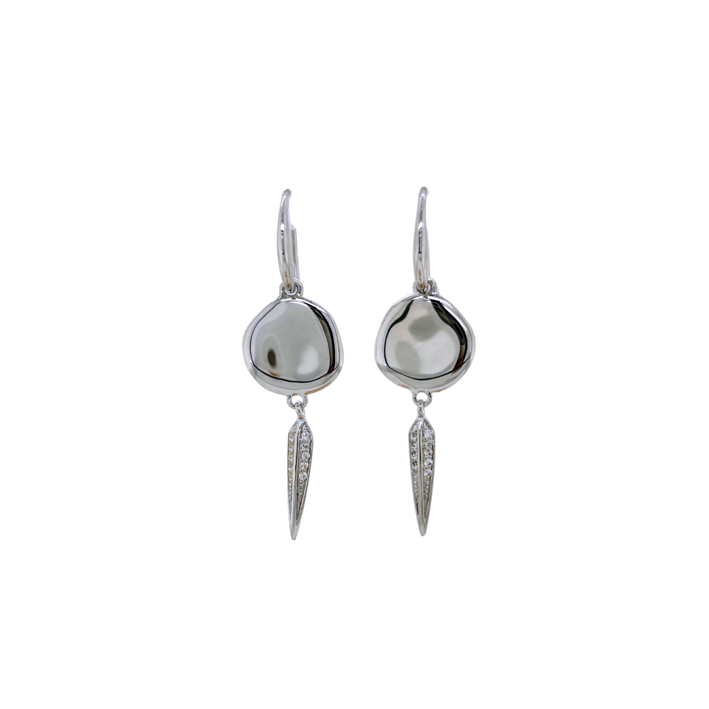 Silver Lava Disc & CZ Spear Drop Earrings