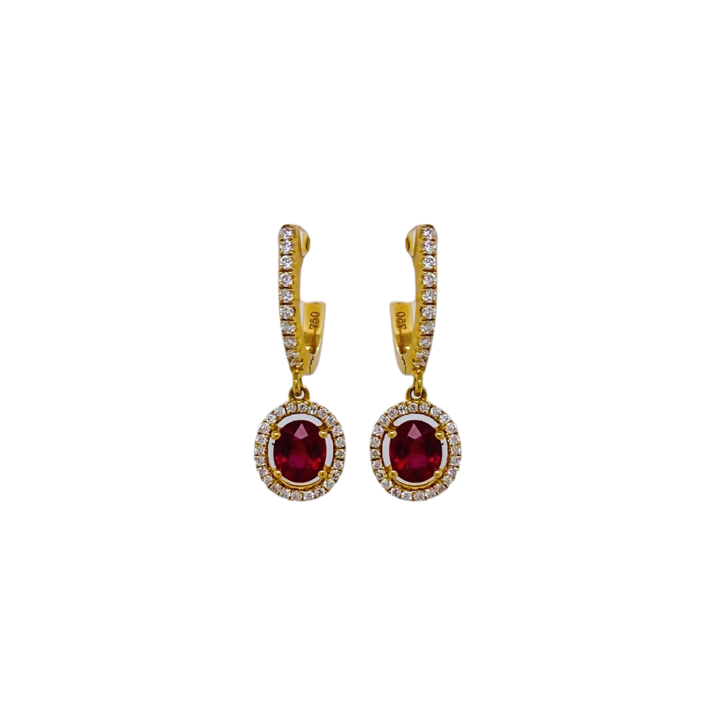 Yellow Golds Ruby & Diamond Earrings