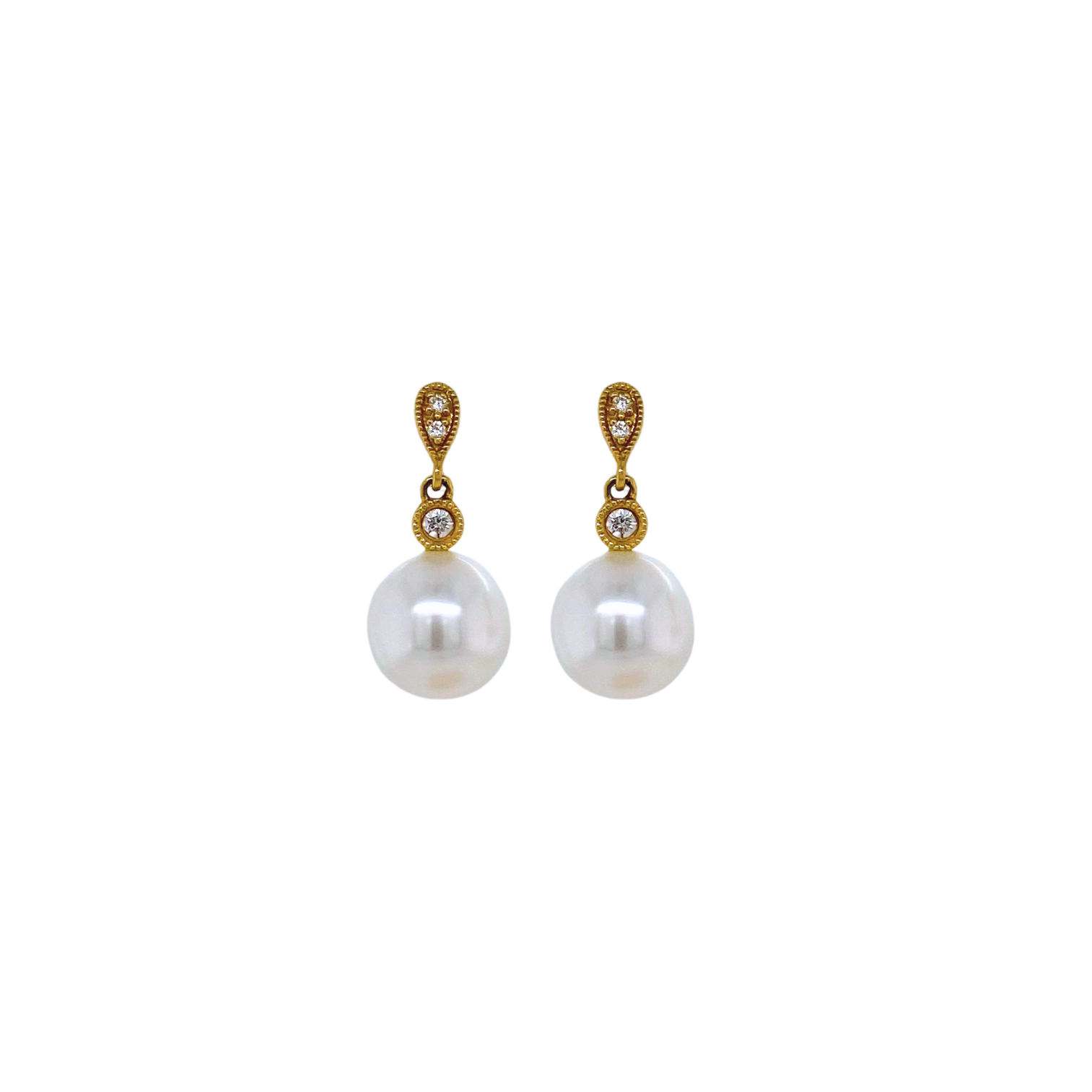 Yellow Gold Pearl & Diamond Earrings
