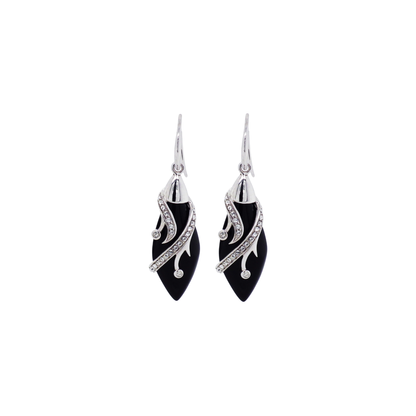 Sterling Silver Marcasite, Onyx & CZ Earrings