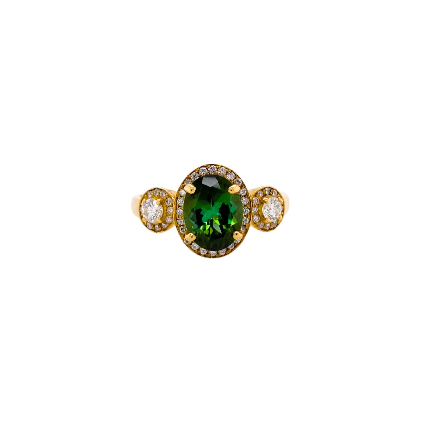 Yellow Gold Natural Tourmaline & Diamond Set Ring