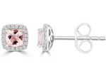 9ct White Gold Diamond and pale pink morganite stud earrings.