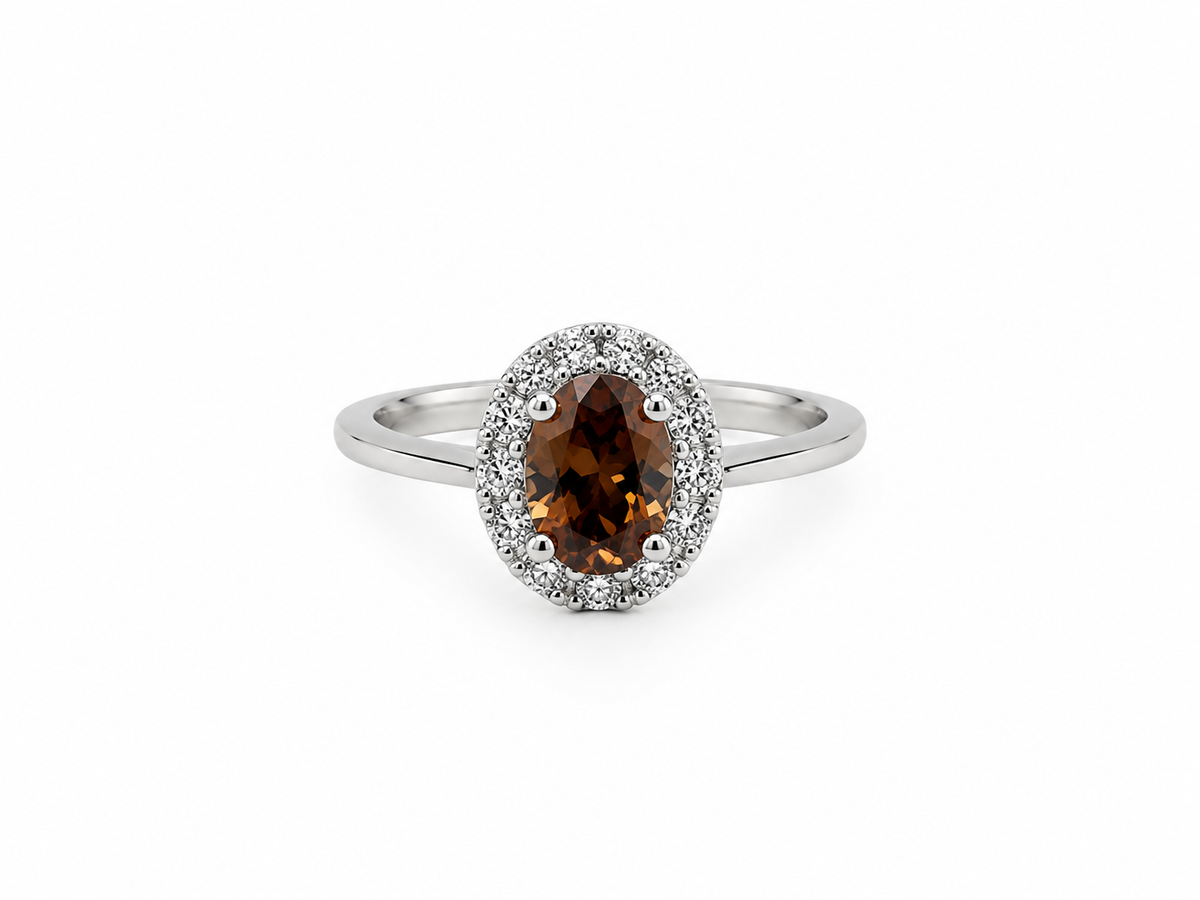 18ct White Gold Brown Tourmaline & Diamond Cluster Ring