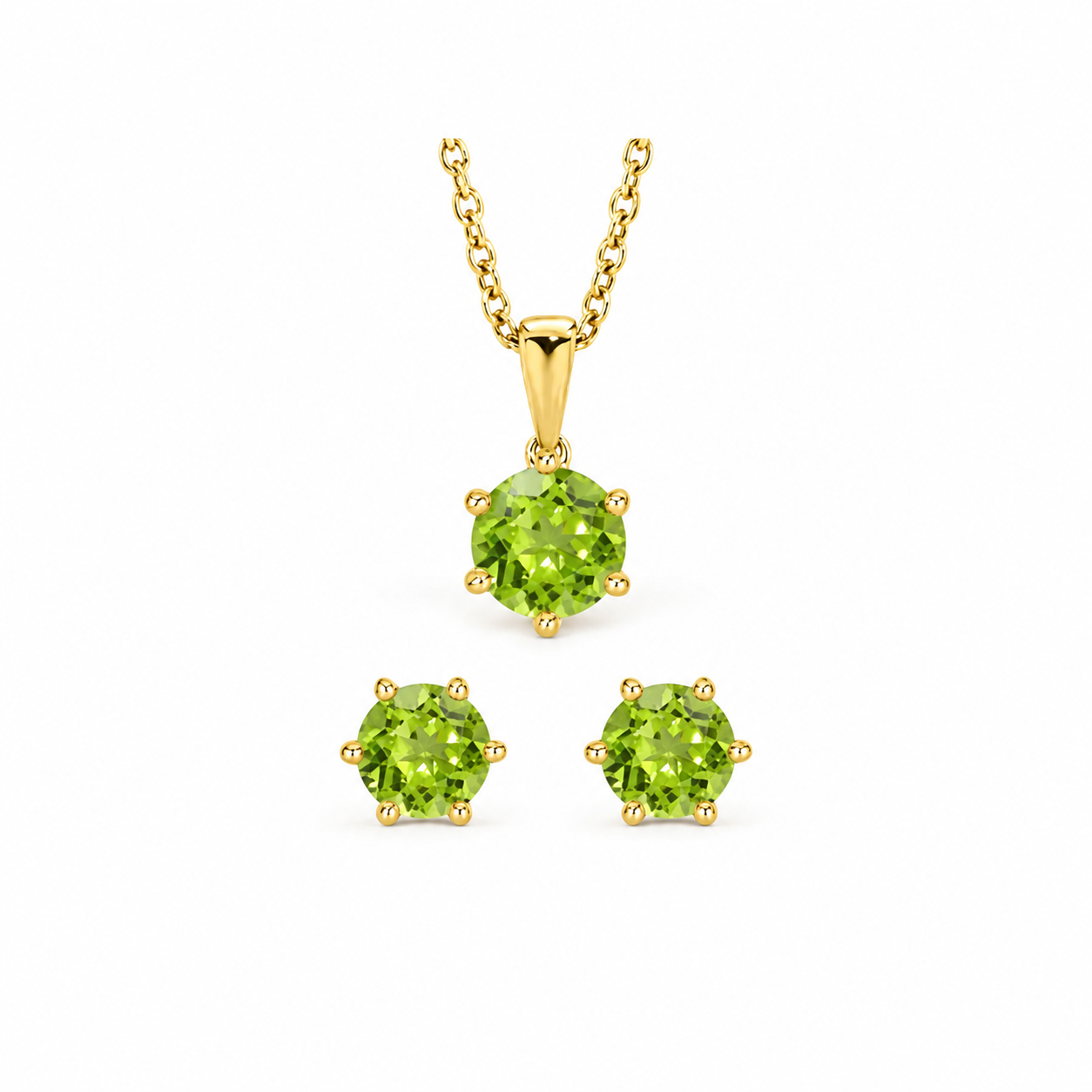 Yellow Gold Peridot Pendant & Earring Set