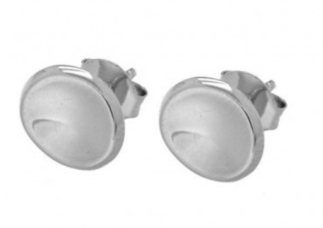 Sterling Silver Rhodium Plate Concave Button Studs