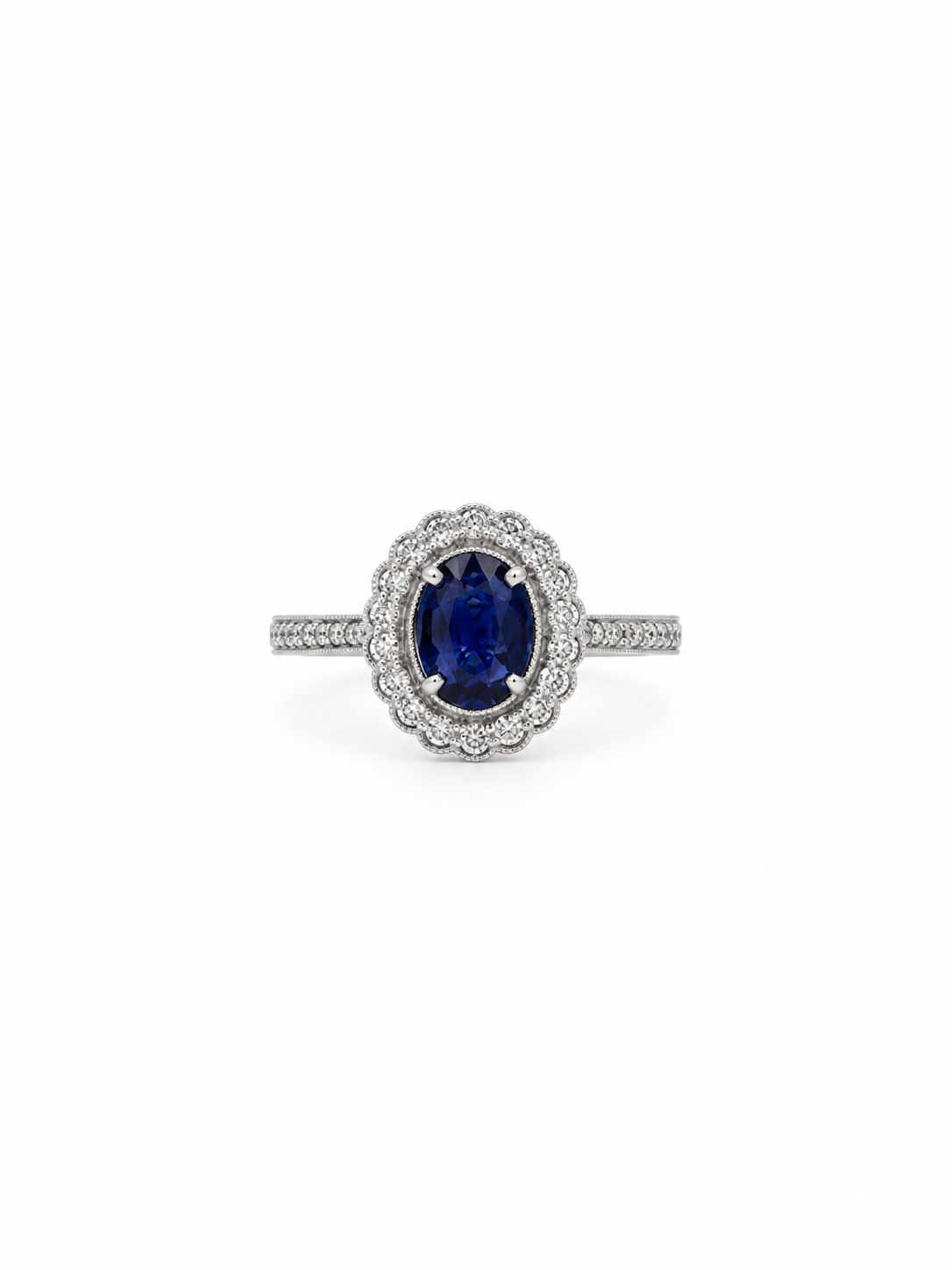 18ct White Gold Ceylon Sapphire & Diamond Cluster Ring