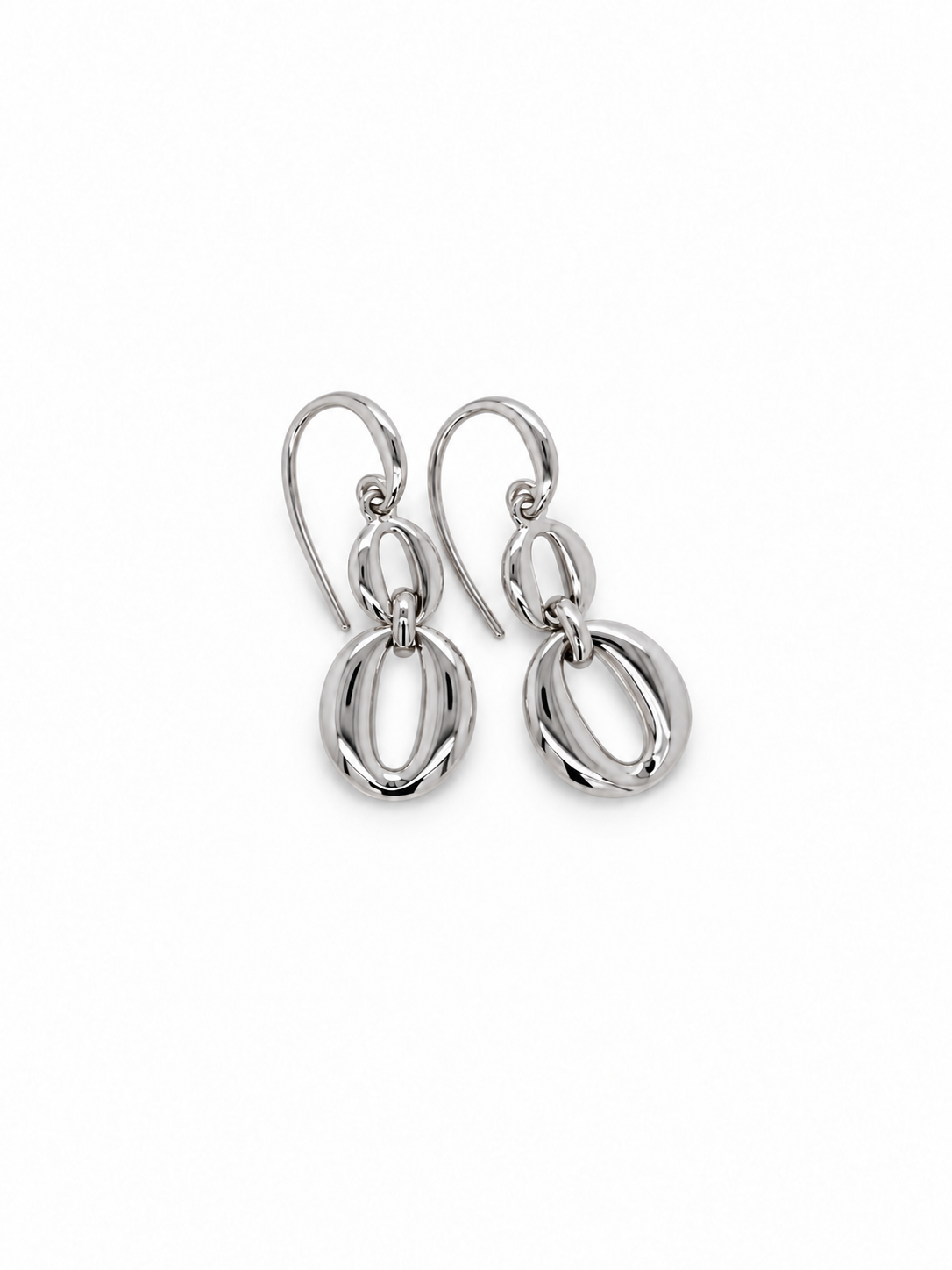 Sterling Silver Round Double Loop Drop Earrings