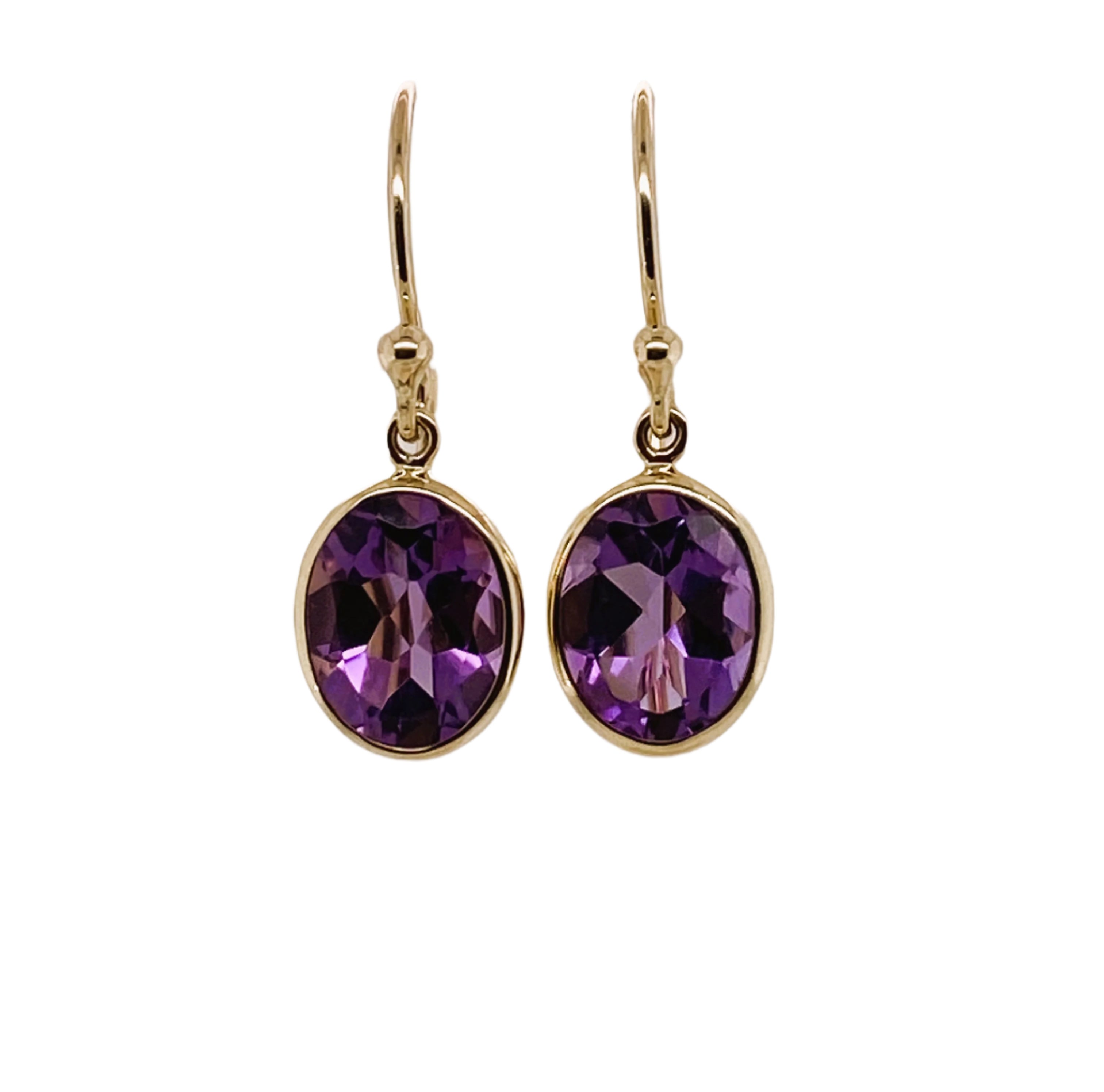 9ct Yellow Gold & Amethyst Earrings