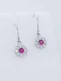 9ct White Gold Diamond & Ruby Set Daisy Drop Earrings