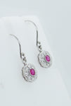9ct White Gold Diamond & Ruby Set Daisy Drop Earrings