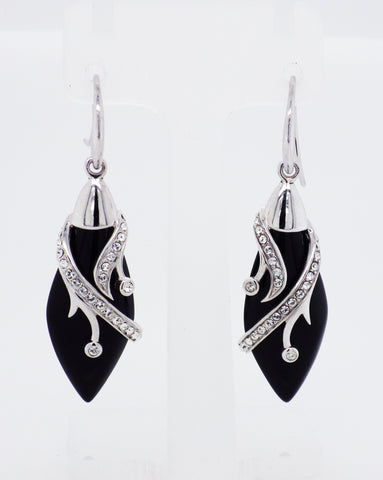 Sterling Silver Art Deco Style Marcasite/Onyx/CZ Earrings