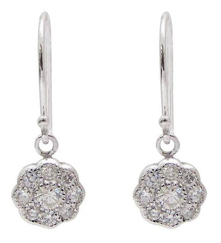 Diamond 0.62 Carat 9ct White Gold Cluster Style Drop Earrings