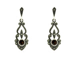 Sterling Silver Victorian Style Garnet and Marcasite Earrings