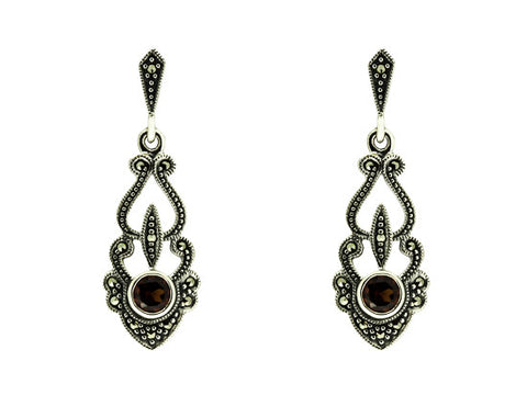 Sterling Silver Victorian Style Garnet and Marcasite Earrings