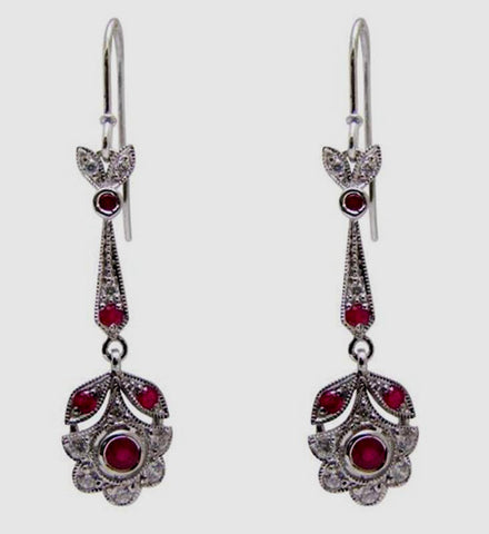 Sterling Silver, Victorian Style, Ruby CZ Earrings