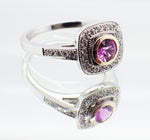 Ladies 18ct White Gold with Pink Sapphire and 0.20ct Diamond Set Ring